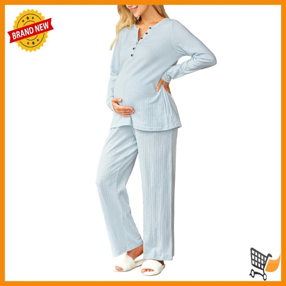 Maternity Nursing Pajama Set 100% Cotton Button Access Pockets